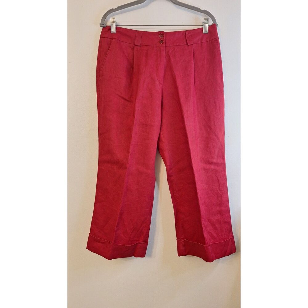 RAFEALLA 100% LINEN WIDE‎ LEG CROPPED VACATION RESORT CAPRI PANTS WOMEN SIZE 10